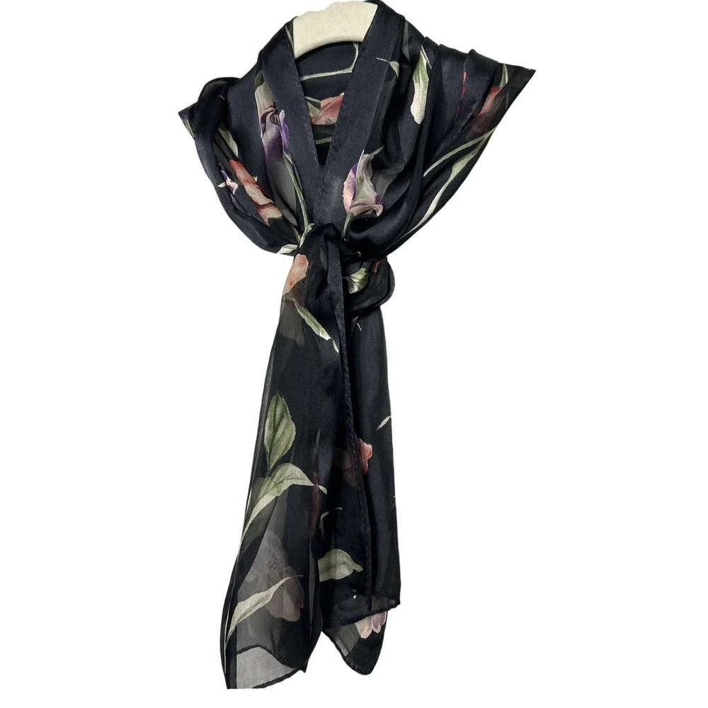 Echo Black Floral Sheer‎ Scarf Wrap Shawl Women's 51